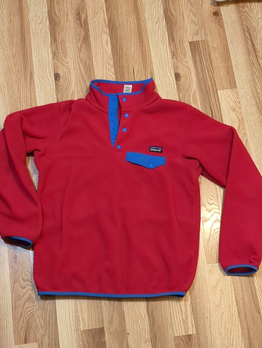 Patagonia Red Fleece Snap-T with Blue Trim